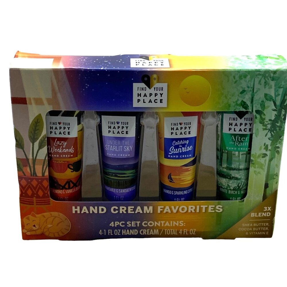 Find Your Happy Place Hand Cream Favorites 4pc Set  Shea Butter Vitamin E  NEW